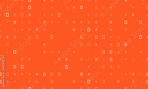 Seamless background pattern of evenly spaced white photo frame symbols of different sizes and opacity. Vector illustration on deep orange background with stars