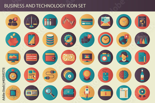 Business, management, finances and technology icon set for website and mobile applications. Flat vector illustration 