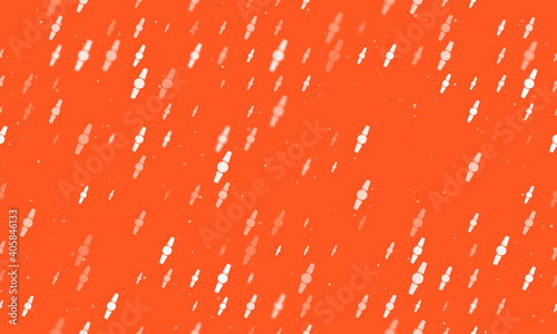 Seamless background pattern of evenly spaced white wristwatch symbols of different sizes and opacity. Vector illustration on deep orange background with stars