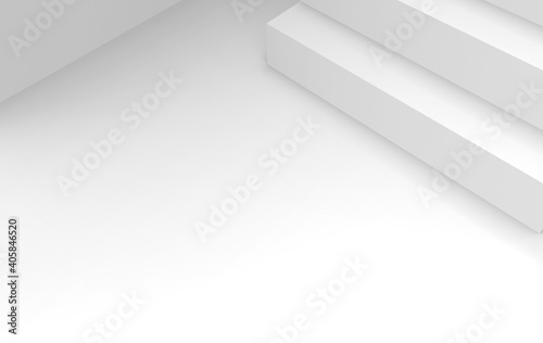 3d rendering. clean empty white stair with gray floor wall background.
