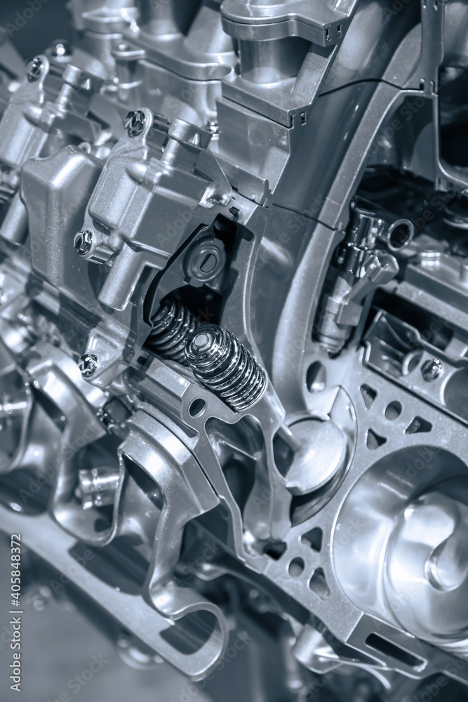 Cut section of automotive engine in monochrome
Cut section of automotive engine in monochrome