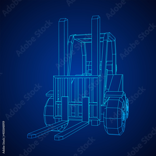 Forklift Loader lift truck. Wireframe low poly mesh vector illustration.
