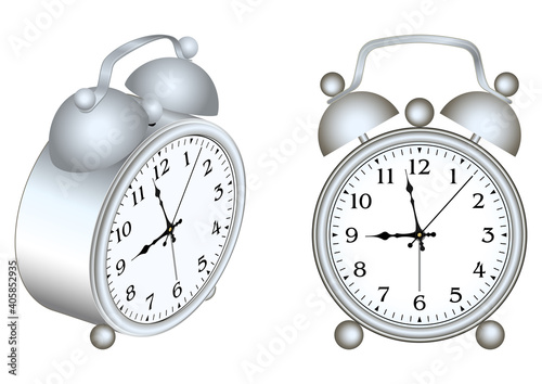 Isometric table alarm clock with arabic numerals. 3D render. Vector illustration.