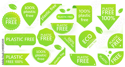Green plastic free badge. Environment pollution. Template design.