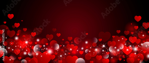 Valentines day background design of red hearts with bokeh light vector illustration