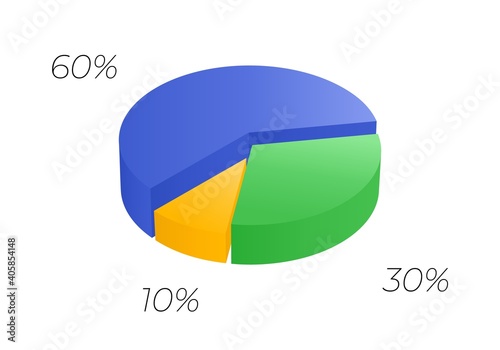 3d pie. Isometric cycle diagram for infographics. Vector chart can be used for graph.