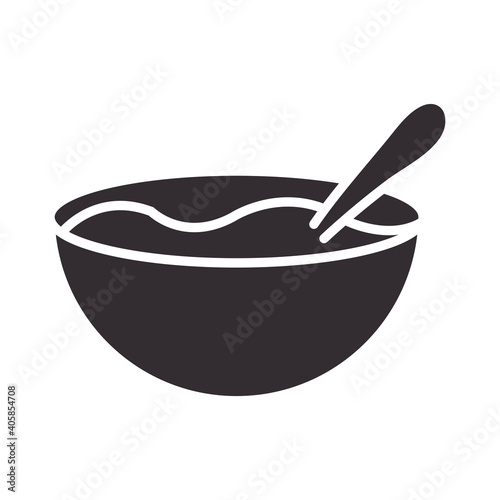 chef, bowl with spoon kitchen utensil silhouette style icon