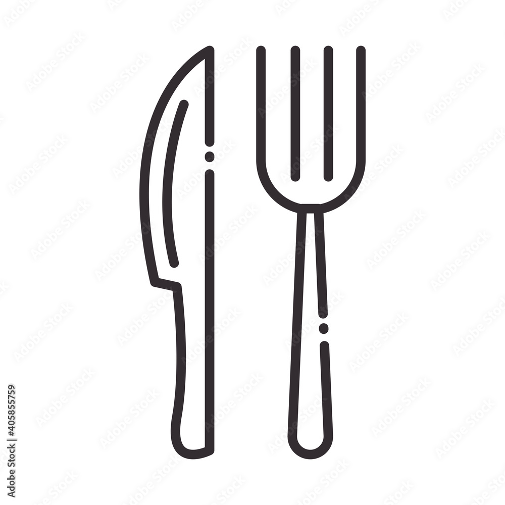 chef, fork and knife kitchen utensil line style icon