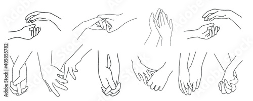 Hand drawn illustration of a hands. People hands. Handshake. Love. Himan sostenibility and help