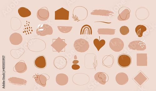 Collection of vector hand drawn abstract brush strokes, design elements, organic shapes, abstract backgrounds, logo elements