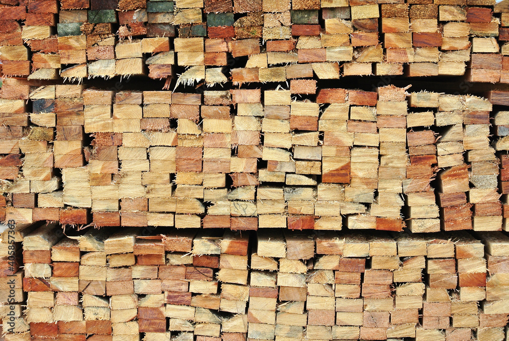 Wood that has been processed and cut, neatly arranged to form an interesting pattern. Wood that has been processed and cut, neatly arranged to form an interesting pattern.