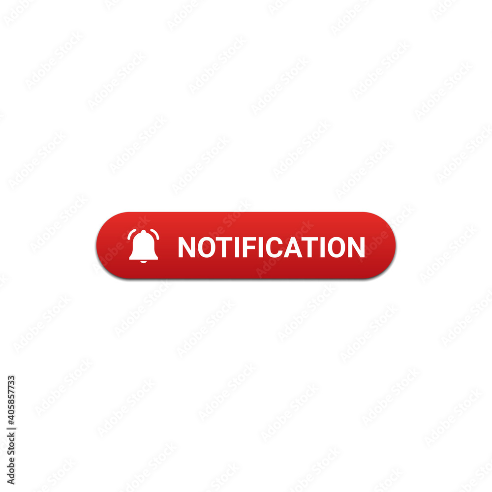 Notification button with red color on white background for website and UI material Notification button with red color on white background for website and UI material