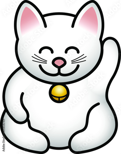 A white Japanese lucky cat (maneki neko) commonly seen in many Asian businesses.