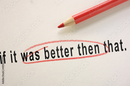 Grammar or spelling mistake circled in red pencil as editor correction