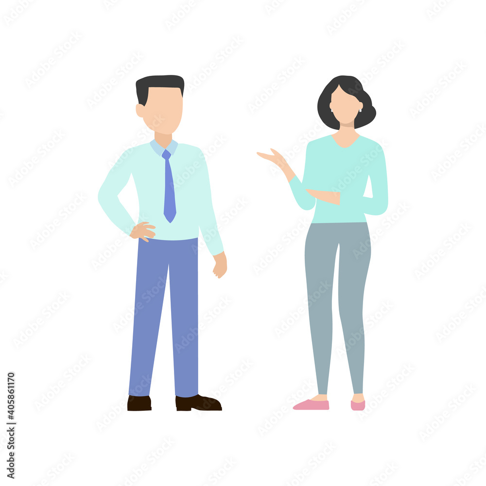 Man and woman chatting. Vector illustration in flat design with speech bubbles and place for text. Could be used for blogs, social media, advertising