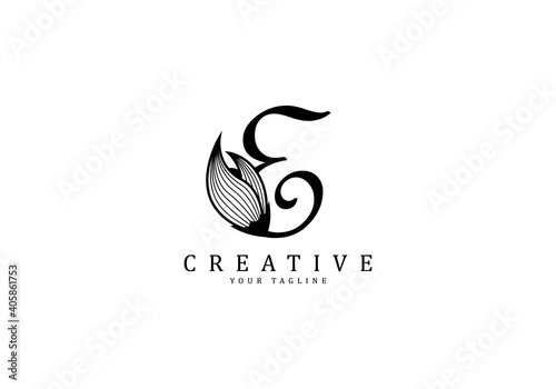 Letter E linked floral calligraphy, Design logo template