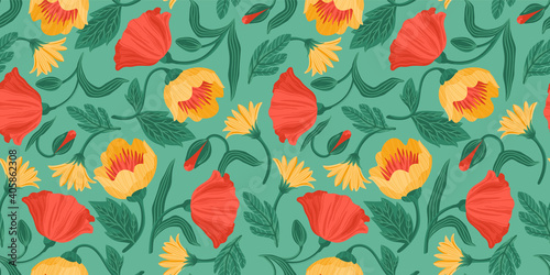 Floral abstract seamless pattern. Vector design for different surfases.