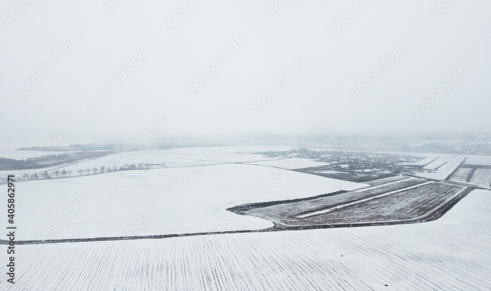 Top view of winter snow agro field Top view of winter snow agro field