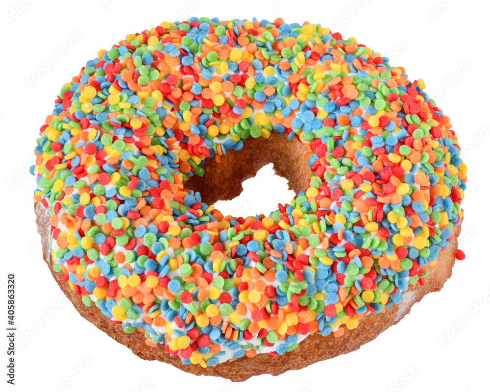 Donut in a multicolored confectionery dressing isolated Donut in a multicolored confectionery dressing isolated