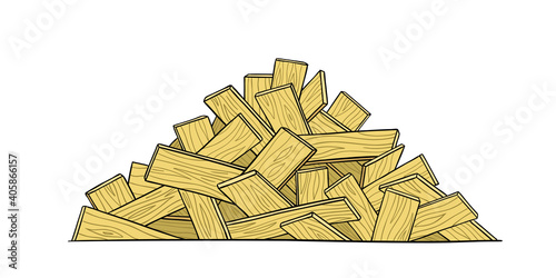 Pile of wooden boards. Heap of planks. Building lumber sawmill material. Vector illustration.