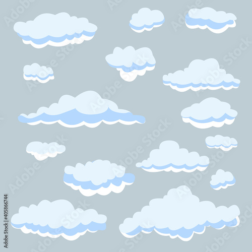 Clouds white color icon set isolated on blue heaven background