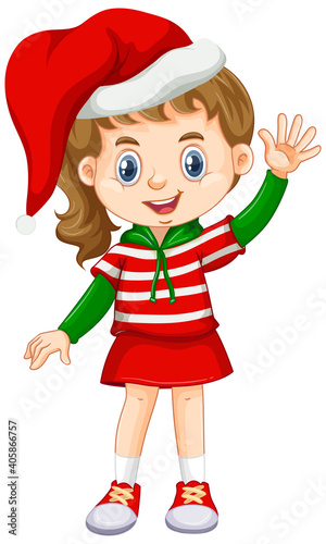 Cute girl wearing Christmas costumes cartoon character