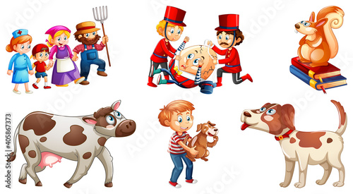 Set of different nursery rhyme character isolated on white background