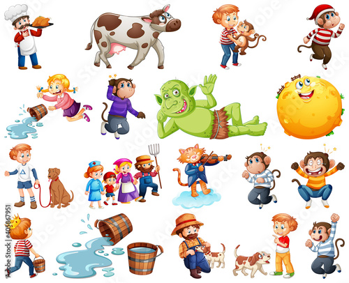 Set of different nursery rhyme character isolated on white background