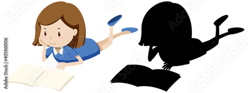 Girl reading book in colour and silhouette