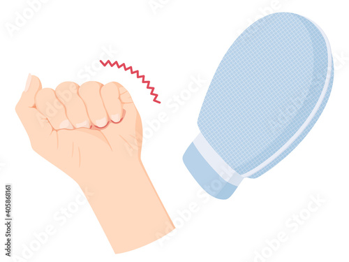 ミトンと手の拘縮のイラスト_身体拘束