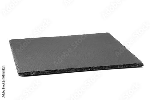 Rectangular empty plate made of black slate isolated on white background