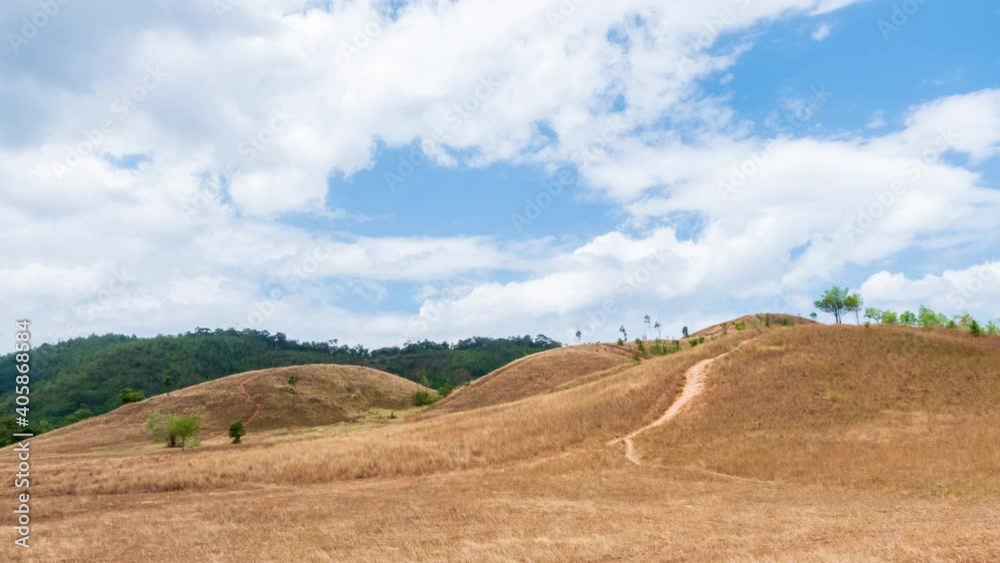 Golden Grass or Bald Hill mountain, scenic park in Ranong, Thailand; zoom in - Time Lapse Golden Grass or Bald Hill mountain, scenic park in Ranong, Thailand; zoom in - Time Lapse