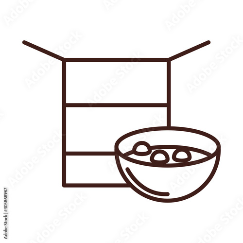 breakfast bowl with cereal and box line style
