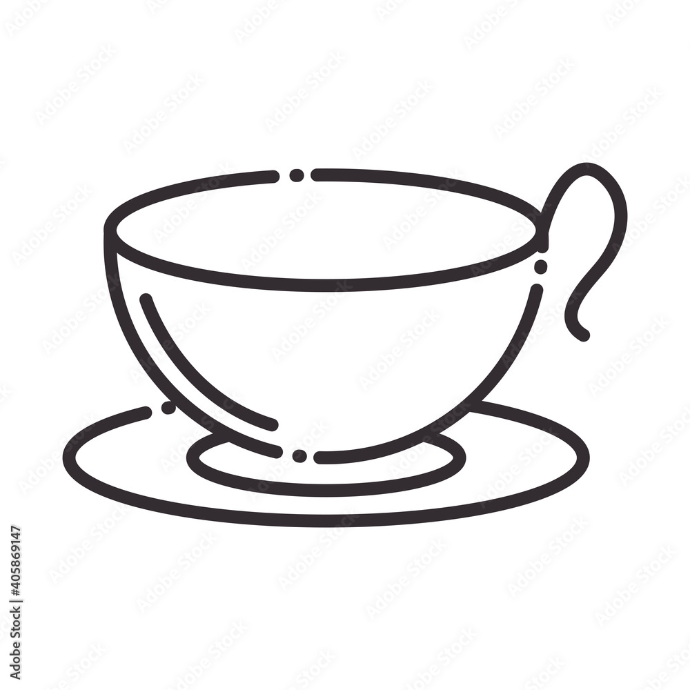 chef, coffee cup on dish kitchen utensil line style icon