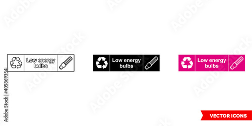 Low energy bulbs landscape electrical recycling sign icon of 3 types color, black and white, outline. Isolated vector sign symbol.