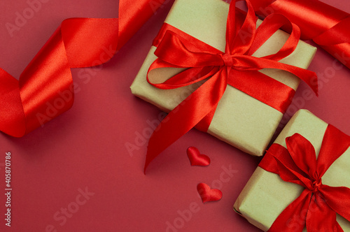gift box with bow and ribbon red for february valentine's day