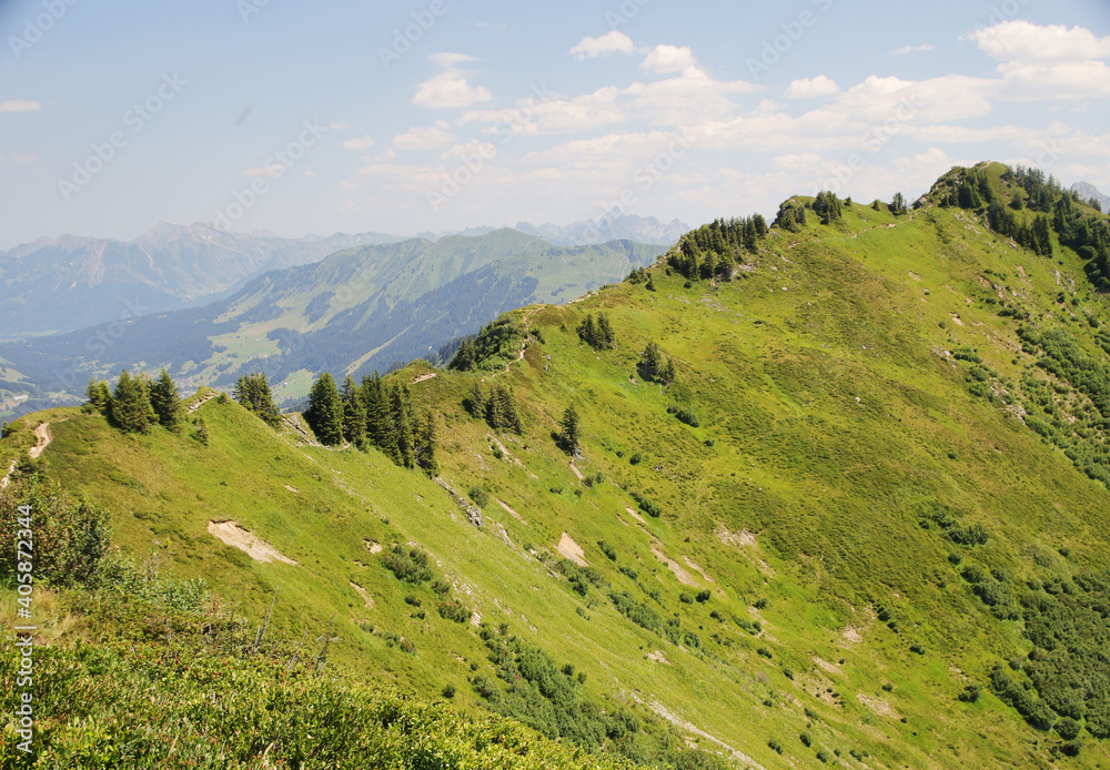 Panorama of Alps opening from Fellhorn peak, Bavaria, Germany Panorama of Alps opening from Fellhorn peak, Bavaria, Germany