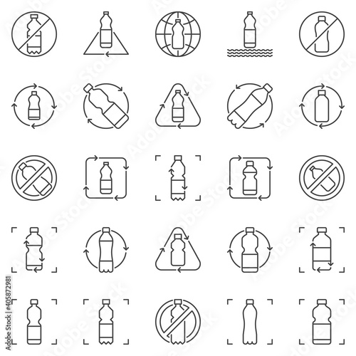 Recycle Plastic Bottle outline icons set - vector Plastic Recycling concept symbols or design elements