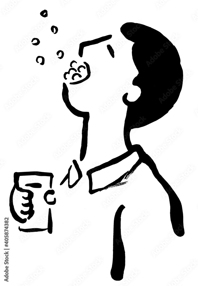 うがいをする横顔の男性の手描きイラスト Stock Illustration Adobe Stock うがいをする横顔の男性の手描きイラスト Stock Illustration Adobe Stock