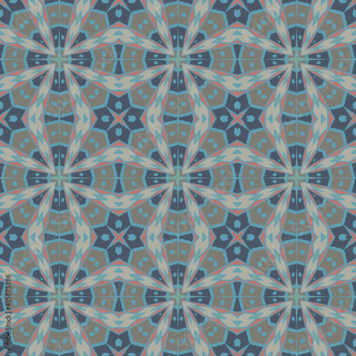 Creative trendy color abstract geometric pattern in gray blue red, vector seamless, can be used for printing onto fabric, interior, design, textile, carpet, rug.