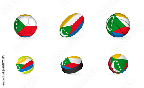 Free Download Sports equipment with flag of Comoros. Sports icon set. - GFXLoad