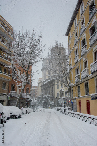 View of Toledo street in Madrid totally covered by snow. © ahau1969
