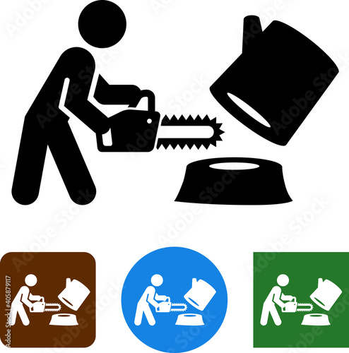 Person Cutting Down A Tree With A Chainsaw Vector Icon