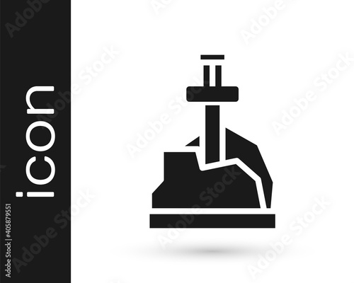 Black Sword in the stone icon isolated on white background. Excalibur the sword in the stone from the Arthurian legends. Vector.