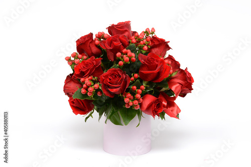 Bouquet of flowers in the box isolated on white background