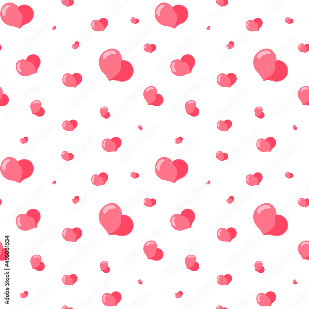 Seamless vector pattern with little pink heart on white background
