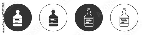 Black Tequila bottle icon isolated on white background. Mexican alcohol drink. Circle button. Vector.
