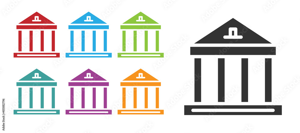 Black Museum building icon isolated on white background. Set icons colorful. Vector. Black Museum building icon isolated on white background. Set icons colorful. Vector.