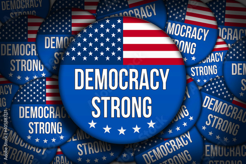 Democracy Strong round buttons with USA flag
