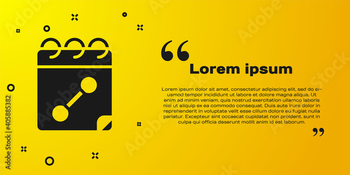Black Calendar fitness icon isolated on yellow background. Training schedule. Vector.